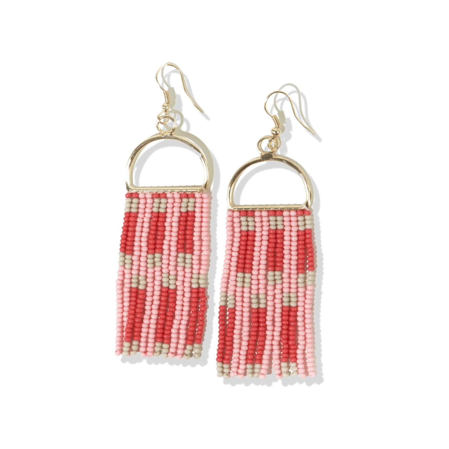 Allison Check Stripe Beaded Fringe Earrings - Blush