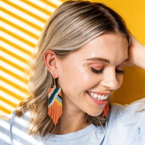 Fiona Angles Beaded Fringe Earrings - Coral