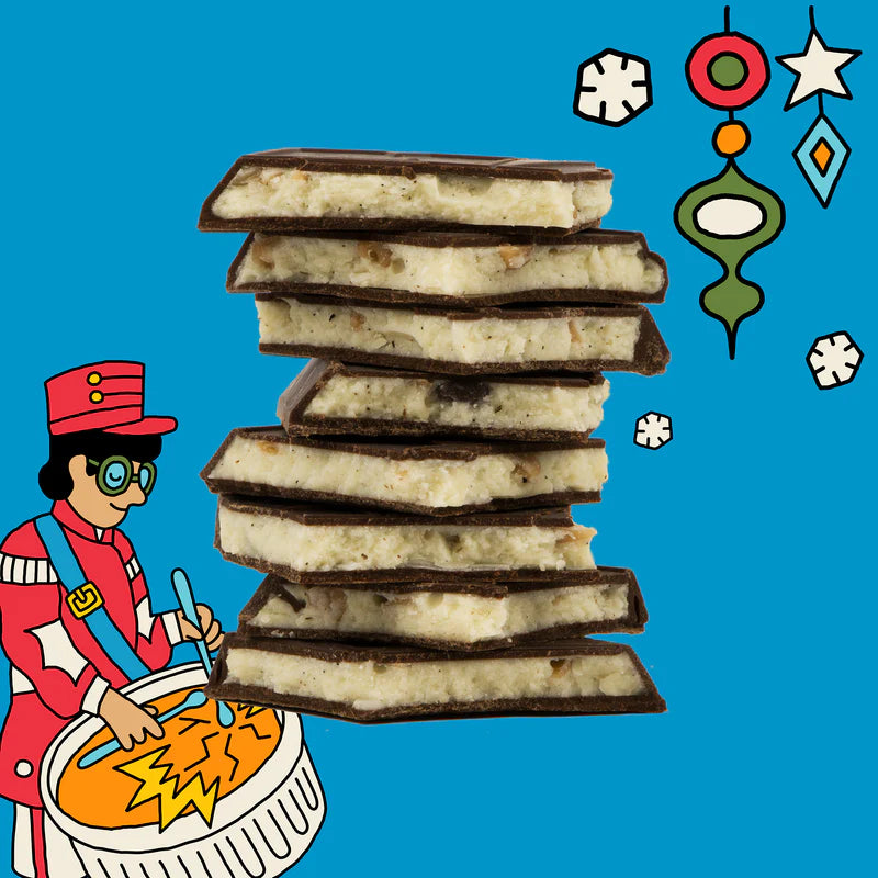 Inside detail of the candy bar and illustrations for the holidays