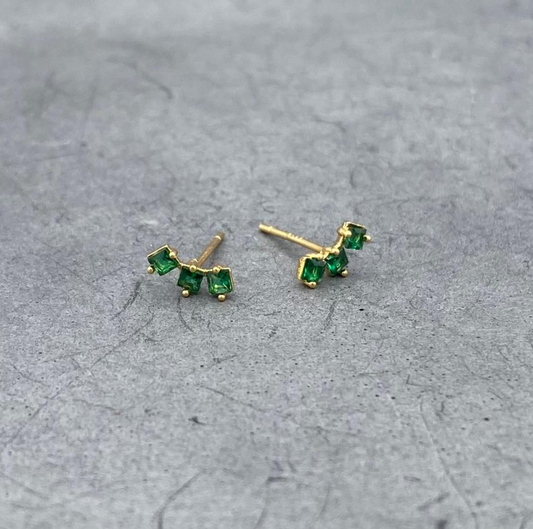 GF Emerald CZ Curved Trio Studs