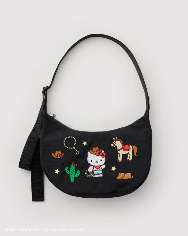 Baggu Medium Nylon Crescent Bag - Embroidered Hello Kitty Western
