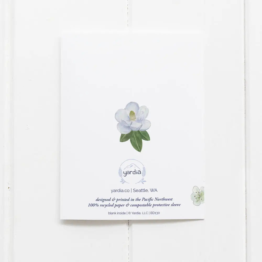 Floral Birthday Card White and Green Magnolia and Poppy