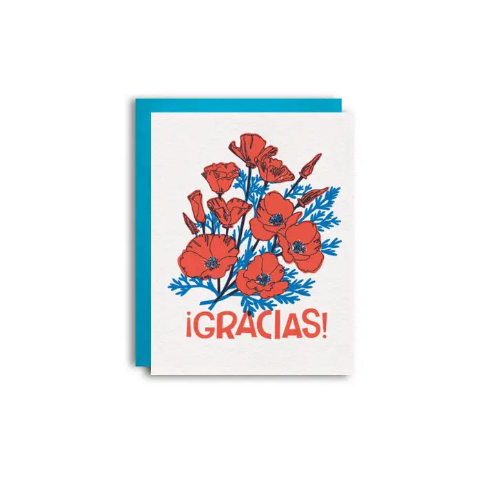 Gracias Poppies Spanish Risograph Card