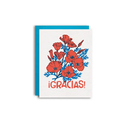 Gracias Poppies Spanish Risograph Card