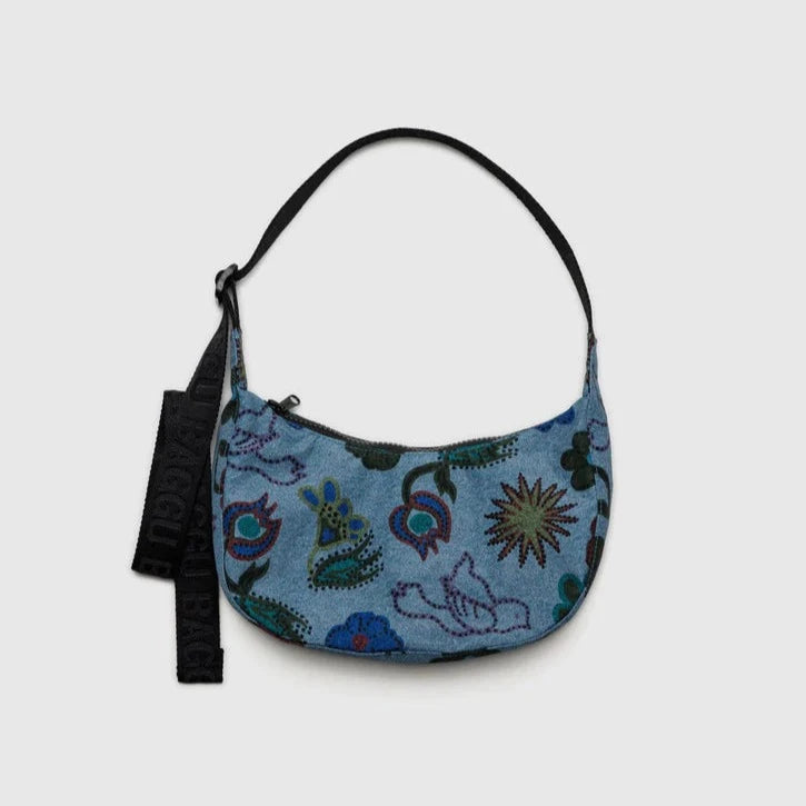 Baggu Small Nylon Crescent Bag - Digital Denim Birds