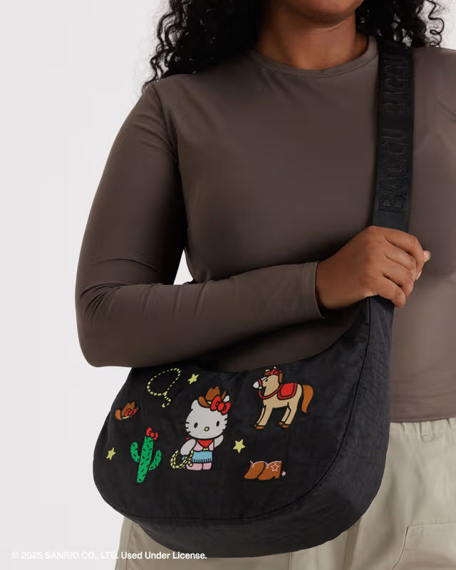 Baggu Medium Nylon Crescent Bag - Embroidered Hello Kitty Western