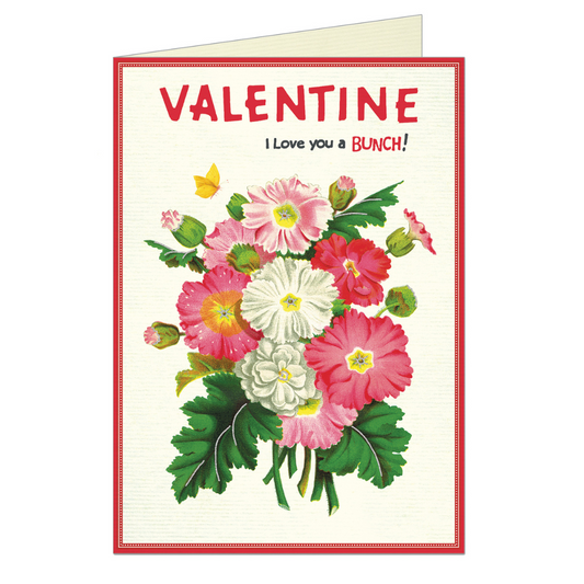 valentine card with flowers and text reads "valentine i love you a bunch!"