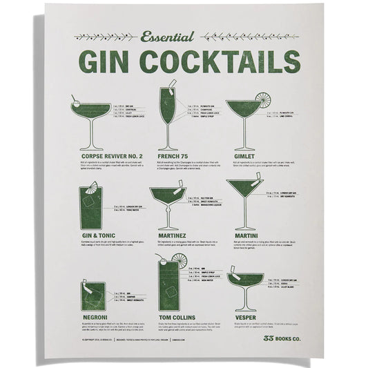 Essential Gin Cocktails Letterpress Print