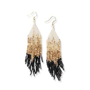 Claire Ombre Beaded Fringe Earrings - Black