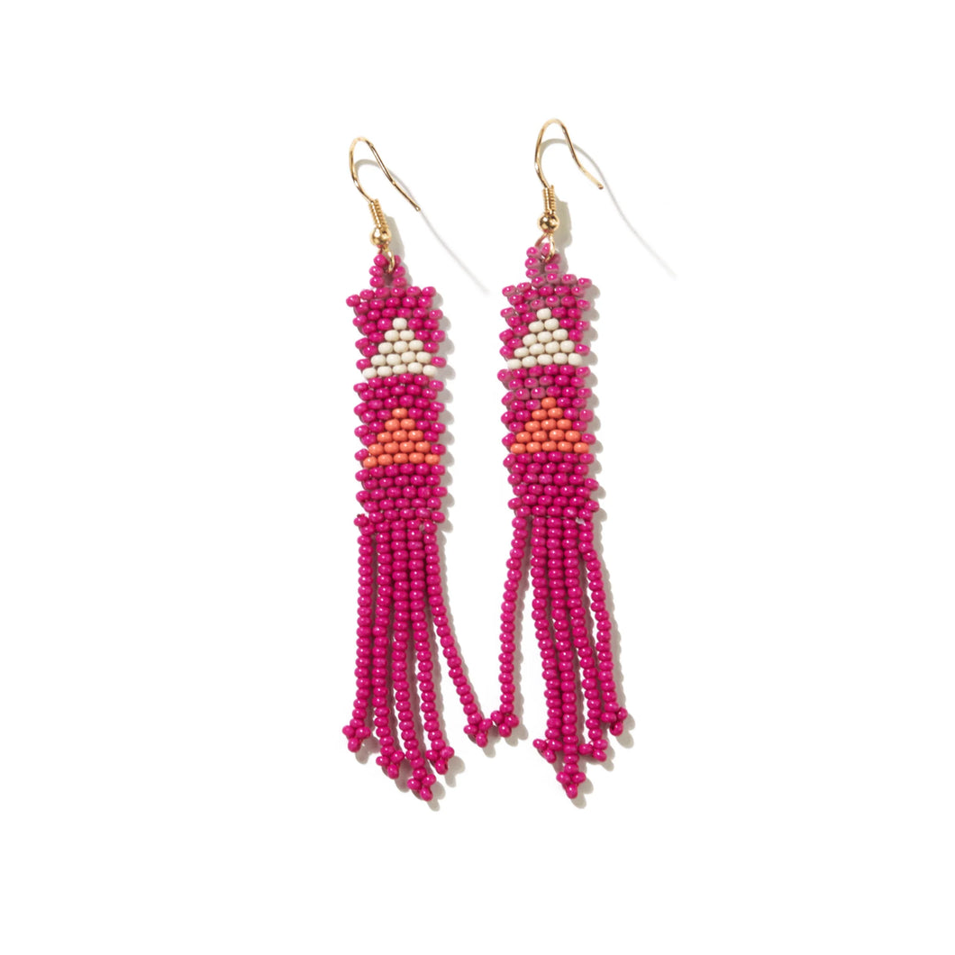 Emma Triangles Beaded Fringe Earrings - Hot Pink