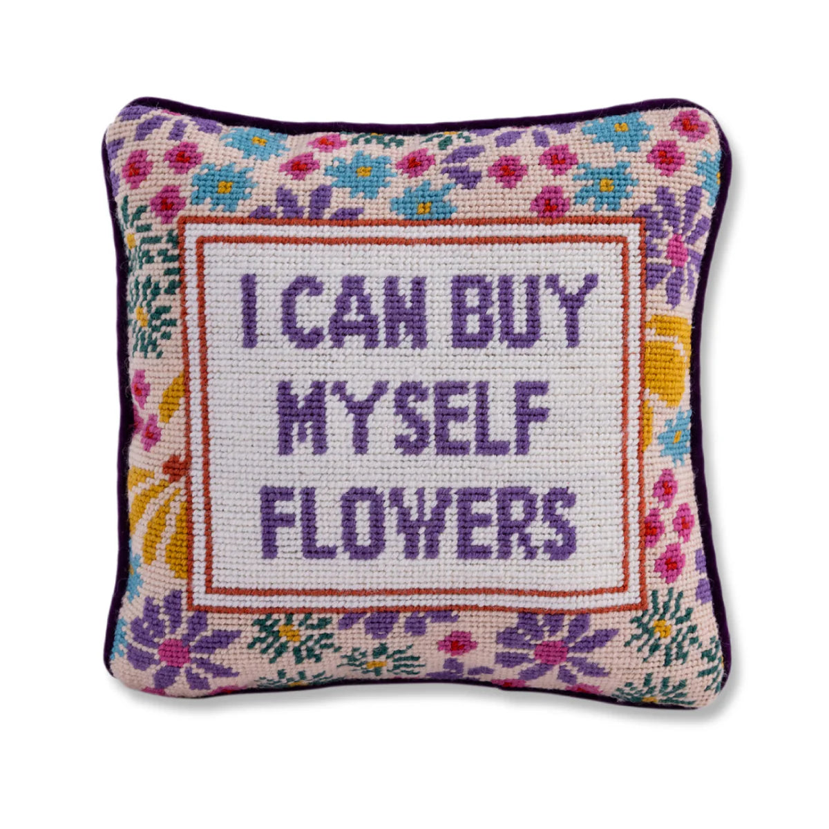 Furbish Needlepoint Pillow - Buy Myself Flowers