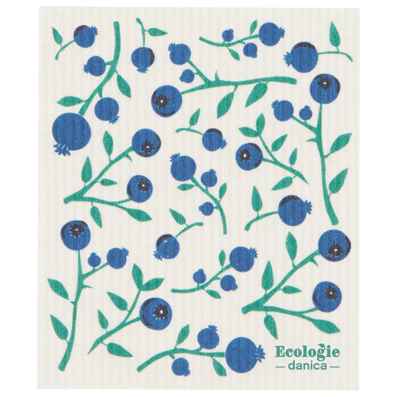 Reusable sponge cloth decorated with blueberries