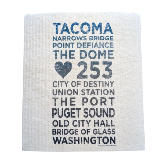 Tacoma Landmarks Blue Gradient Swedish Dishcloth