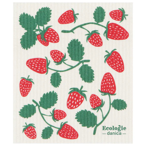 Reusable sponge cloth decorated with strawberries