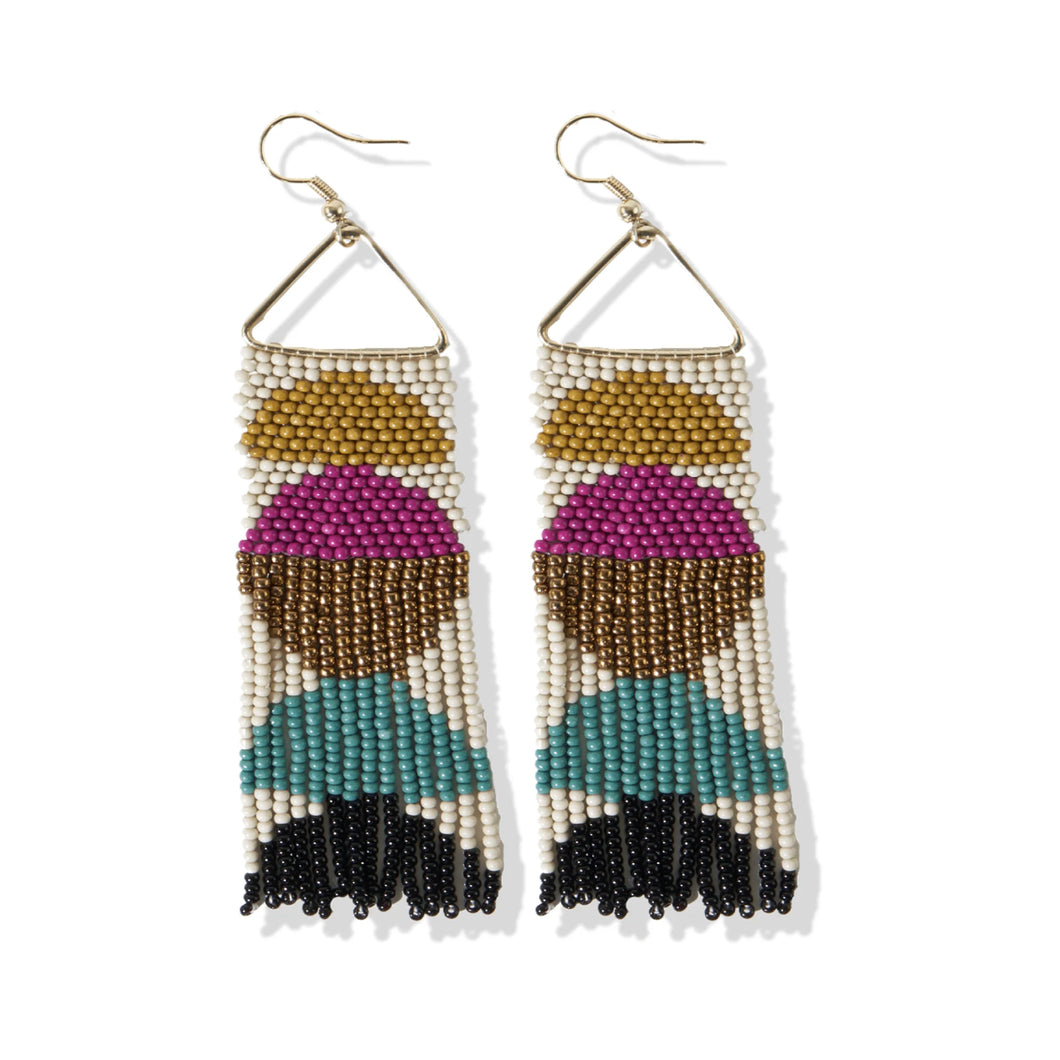 Gloria Half Circles Beaded Fringe Earrings - Muted Rainbow