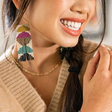 Load image into Gallery viewer, Gloria Half Circles Beaded Fringe Earrings - Muted Rainbow
