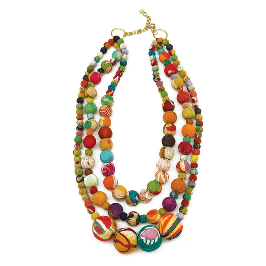 Aasha Necklace - Three Stands Four Large Beads 23" long