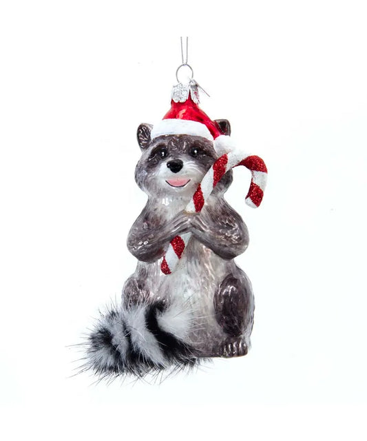 Noble Gems Raccoon with Candy Cane Ornament