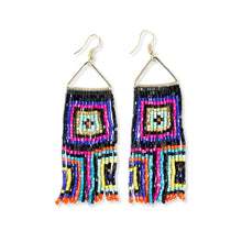 Load image into Gallery viewer, Brooke Squares Beaded Fringe Earrings - Neon Black
