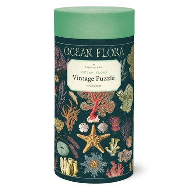 Puzzle container of ocean theme images with vintage puzzle printed on front