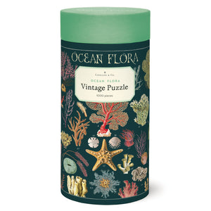 Puzzle container of ocean theme images with vintage puzzle printed on front