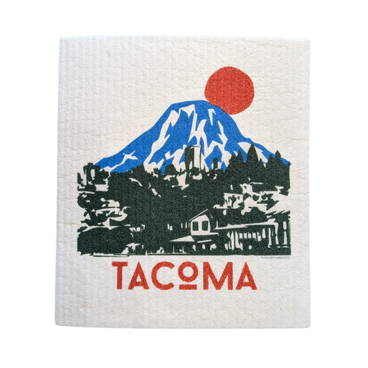 Tacoma Mt. Rainier Orange Sun Swedish Dishcloth