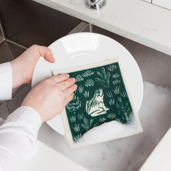 Washing dishes with the sponge cloth
