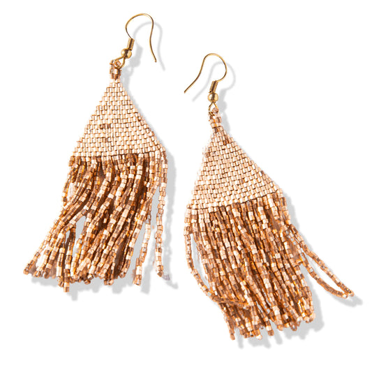 Lexie Solid Beaded Fringe Earrings - Rose Gold