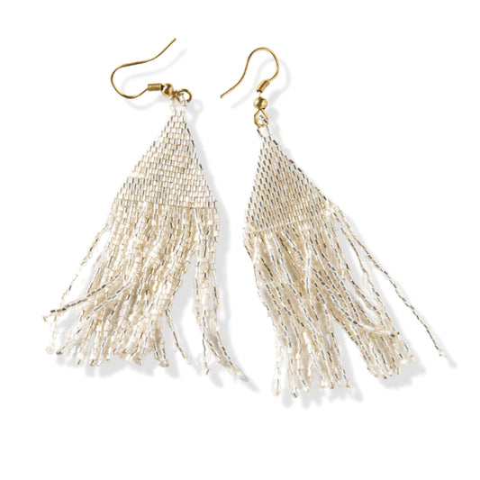 Lexie Solid Beaded Fringe Earrings - Silver