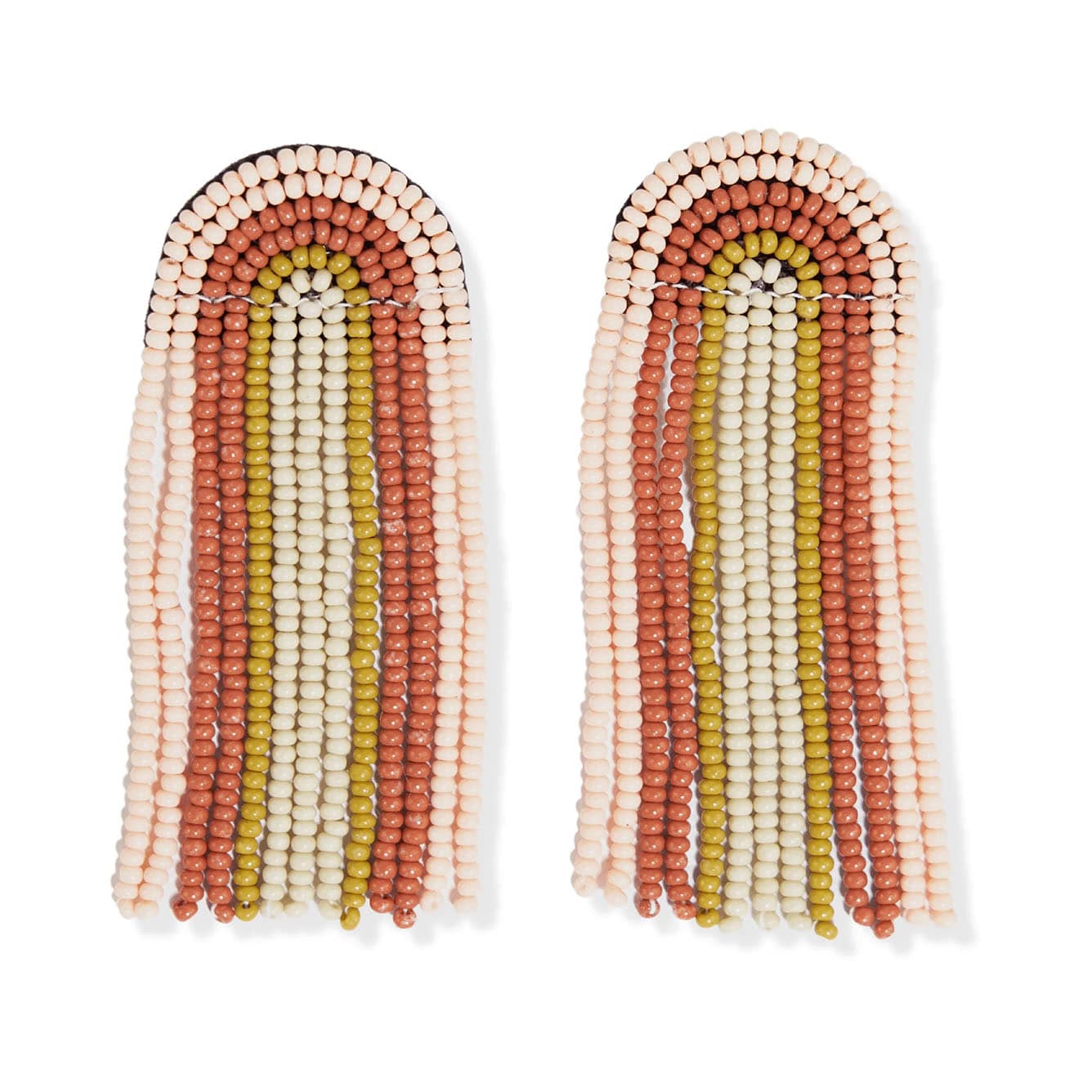 Skylar Rainbow Stripe Beaded Fringe Earrings - Desert