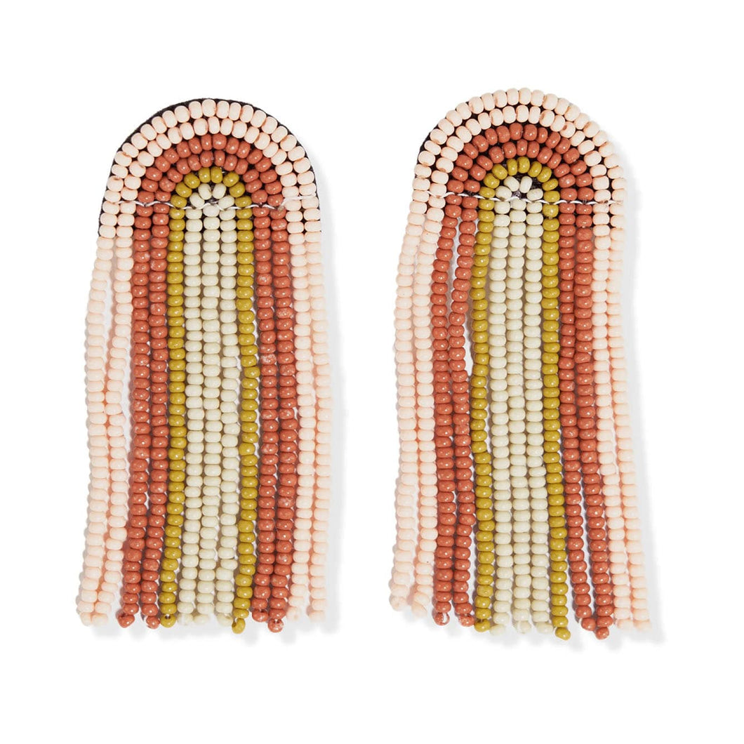 Skylar Rainbow Stripe Beaded Fringe Earrings - Desert