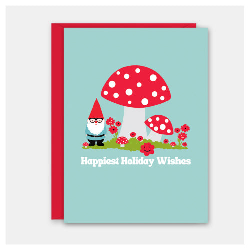 Holiday Card - Mushrooms & Gnome