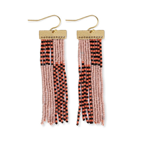 Lana Rectangle Hanger Colorblocks Beaded Fringe Earrings - Blush