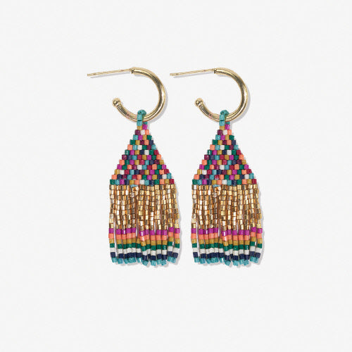 Leta Mini Gold Hoop Confetti Top Fringe Earrings - Muted