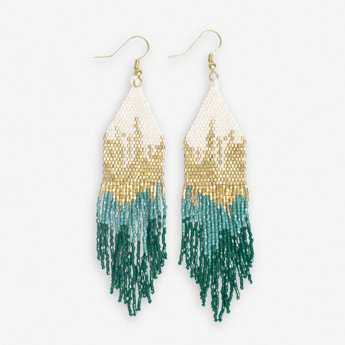 Claire Ombre Beaded Fringe Earrings - Emerald