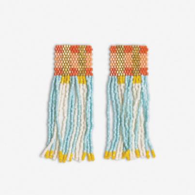 Ava Crossing Colorblock Beaded Fringe Earrings - Amalfi