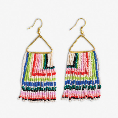 Paige Ascending Blocks Beaded Fringe Earrings - Rio