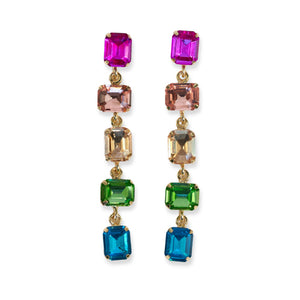 Priscilla 5 Tier Mixed Stones Drop Earrings - Rainbow