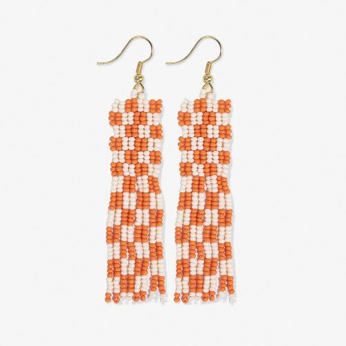 Harriet Woven Gingham Beaded Earrings - Orange