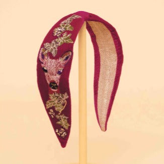 Embroidered Narrow Headband - Enchanted Evening Doe Fuchsia