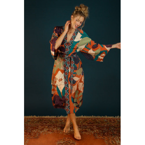 Kimono Gown - Winter Floral Terracotta