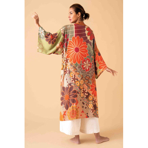 Kimono Gown - 70s Kaleidoscope Floral Sage