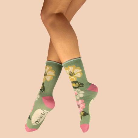 Vintage Flora Ankle Socks - Sage