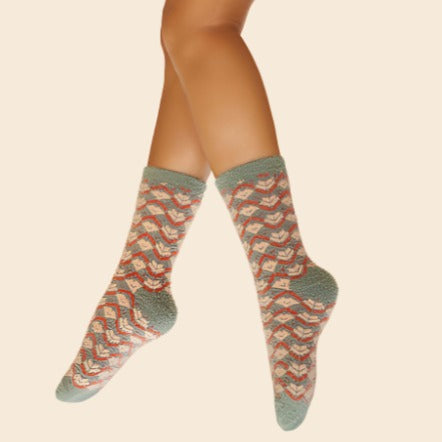 Fair Isle Teal Fuzzy Socks