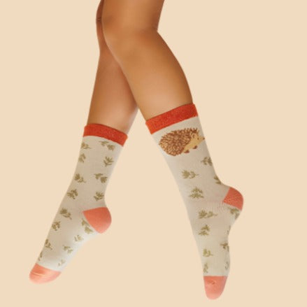 Happy Hedgehog Cream Cozy Socks