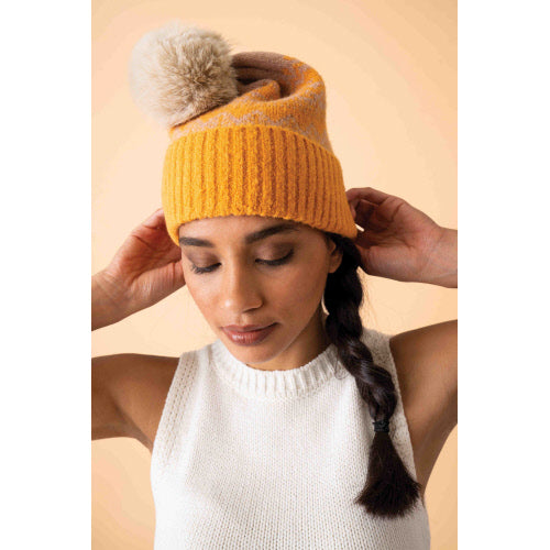 Thora  Bobble Hat - Mustard Taupe