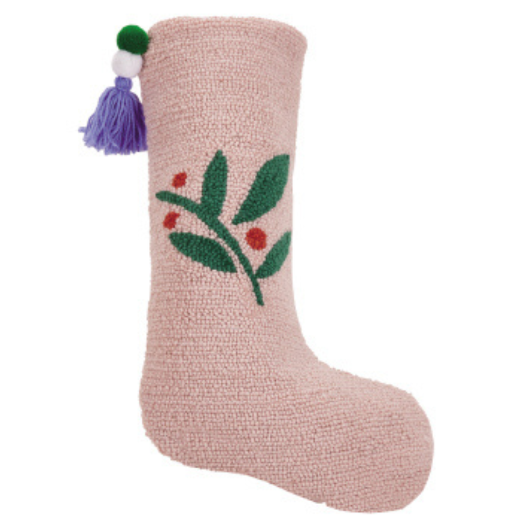 Pink Berries Stocking w/ Pom Pom Tassel