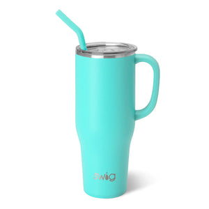 bright aqua mug with handle and matching straw