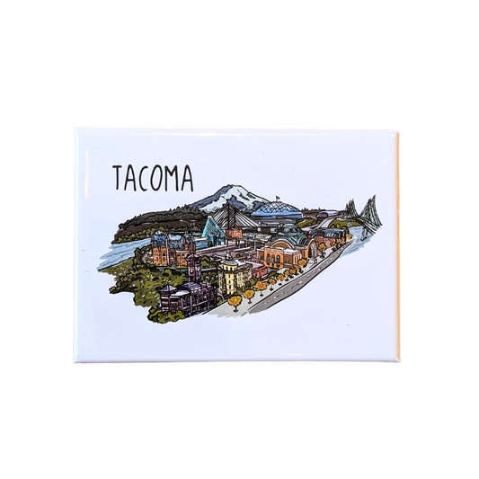 Tacoma, WA Cityscape Drawing Magnet