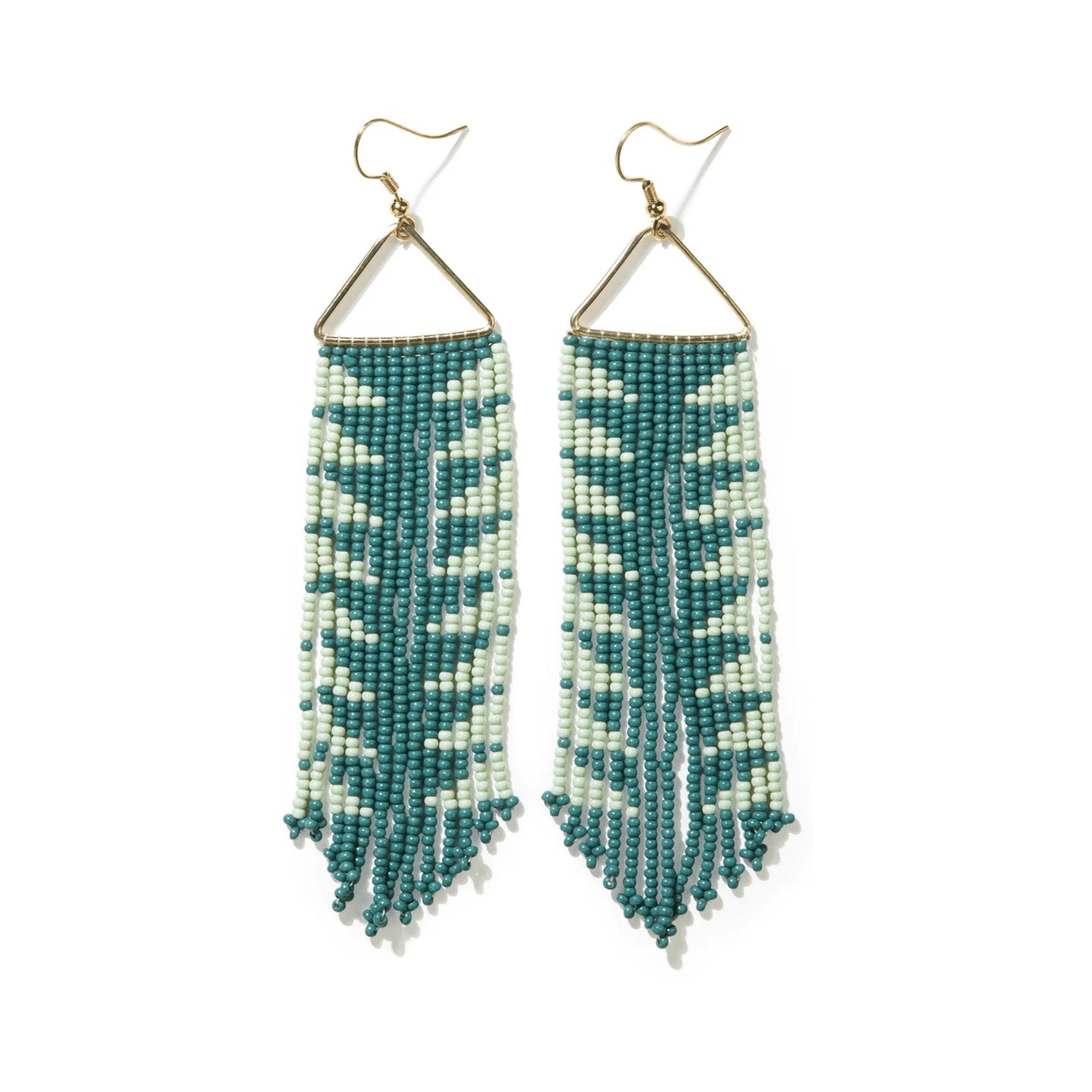 Emilie Arrow Beaded Fringe Earrings - Teal